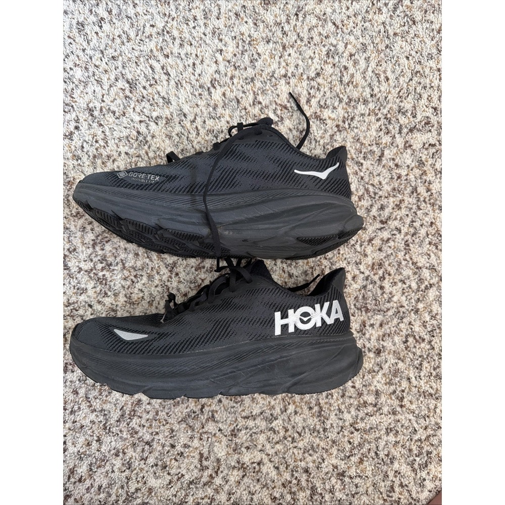 Hoka Clifton 9 GTX Running Shoes Mens 11D Black Sneaker Gore Tex Run Excellent